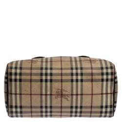 مملوكة مسبقًا Burberry Brown Canvas Leather Horse Ferry Check Boston Bag