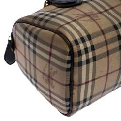 مملوكة مسبقًا Burberry Brown Canvas Leather Horse Ferry Check Boston Bag