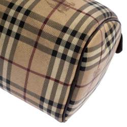 مملوكة مسبقًا Burberry Brown Canvas Leather Horse Ferry Check Boston Bag