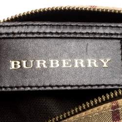 مملوكة مسبقًا Burberry Brown Canvas Leather Horse Ferry Check Boston Bag