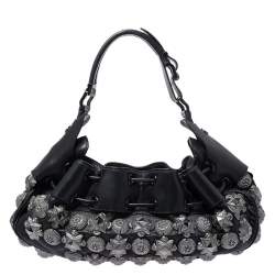 Pre Owned Burberry Prorsum Black Leather Studded Mason Warrior Hobo  