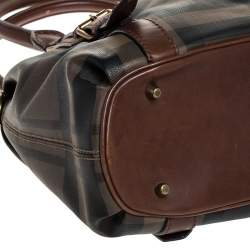 Pre Owned Burberry Brown House Check Coated Canvas Satchel