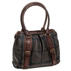 Pre Owned Burberry Brown House Check Coated Canvas Satchel