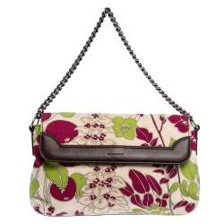 Pre Owned Burberry Multicolor Floral Print Canvas and Leather Flap Shoulder Bag