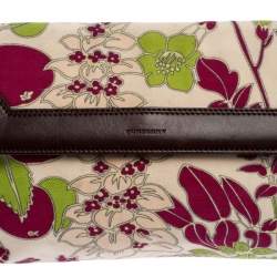 Pre Owned Burberry Multicolor Floral Print Canvas and Leather Flap Shoulder Bag