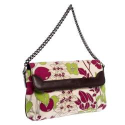 Pre Owned Burberry Multicolor Floral Print Canvas and Leather Flap Shoulder Bag