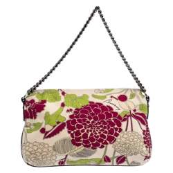 Pre Owned Burberry Multicolor Floral Print Canvas and Leather Flap Shoulder Bag