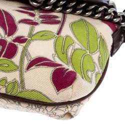 Pre Owned Burberry Multicolor Floral Print Canvas and Leather Flap Shoulder Bag
