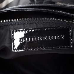 Pre Owned Burberry Black/Grey Beat Check Nylon and Patent Leather Small Healy Tote