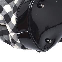Pre Owned Burberry Black/Grey Beat Check Nylon and Patent Leather Small Healy Tote