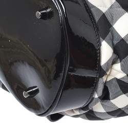 Pre Owned Burberry Black/Grey Beat Check Nylon and Patent Leather Small Healy Tote
