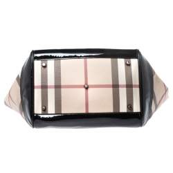 Pre Owned Burberry Beige/Black PVC and Patent Leather Nova Check Tote