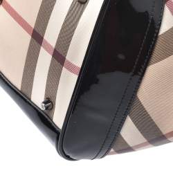 Pre Owned Burberry Beige/Black PVC and Patent Leather Nova Check Tote