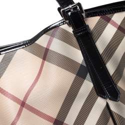 Pre Owned Burberry Beige/Black PVC and Patent Leather Nova Check Tote