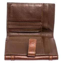 Pre Owned Burberry Brown/Beige House Check Canvas and Leather Buckle Flap Wallet