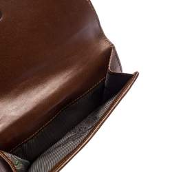 Pre Owned Burberry Brown/Beige House Check Canvas and Leather Buckle Flap Wallet
