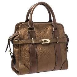 Burberry Metallic Brown Leather Top Handle Bag
