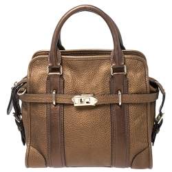 Burberry Metallic Brown Leather Top Handle Bag
