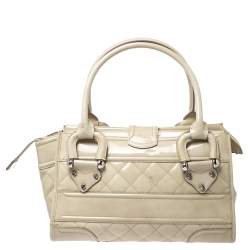 Pre Owned Burberry Beige Quilted Patent Manor Satchel Bag