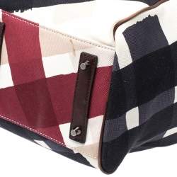 Pre Owned Burberry Dark Brown/Beige Nova Check Canvas and Leather Tote