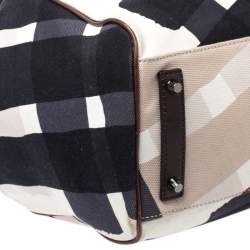 Pre Owned Burberry Dark Brown/Beige Nova Check Canvas and Leather Tote