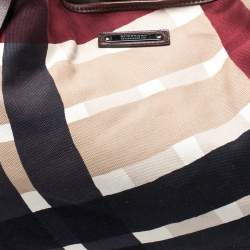 Pre Owned Burberry Dark Brown/Beige Nova Check Canvas and Leather Tote