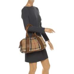 Pre Owned Burberry Brown Nova Check Canvas and Leather Ashbury Knight Satchel