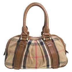 Pre Owned Burberry Brown Nova Check Canvas and Leather Ashbury Knight Satchel