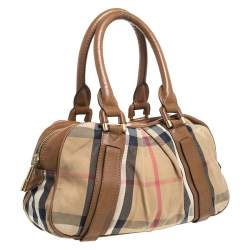 Pre Owned Burberry Brown Nova Check Canvas and Leather Ashbury Knight Satchel