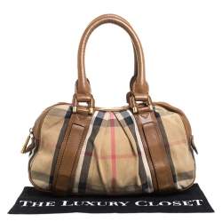 Pre Owned Burberry Brown Nova Check Canvas and Leather Ashbury Knight Satchel