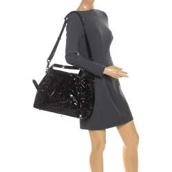 Pre Owned Burberry Black Quilted Patent Leather Studded Lowry Tote
