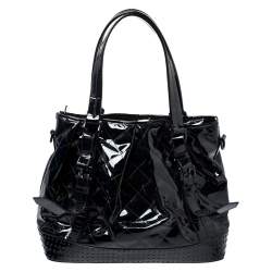 Pre Owned Burberry Black Quilted Patent Leather Studded Lowry Tote