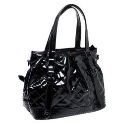 Pre Owned Burberry Black Quilted Patent Leather Studded Lowry Tote