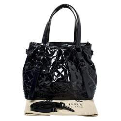 Pre Owned Burberry Black Quilted Patent Leather Studded Lowry Tote
