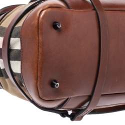 Pre Owned Burberry Brown Leather Bridle House Check Canvas Satchel