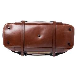 Pre Owned Burberry Brown Leather Bridle House Check Canvas Satchel