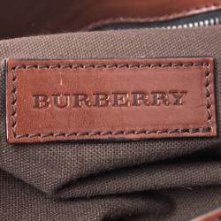 Pre Owned Burberry Brown Leather Bridle House Check Canvas Satchel