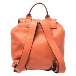 Pre Owned Burberry Orange Leather Hook Flap Backpack
