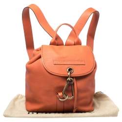 Pre Owned Burberry Orange Leather Hook Flap Backpack