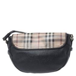 Pre Owned Burberry Black Haymarket Check Leather Maydown Crossbody Bag