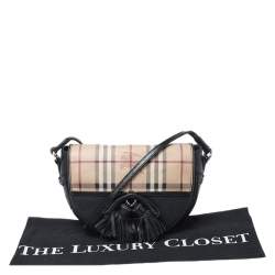 Pre Owned Burberry Black Haymarket Check Leather Maydown Crossbody Bag