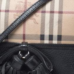 Pre Owned Burberry Black Haymarket Check Leather Maydown Crossbody Bag