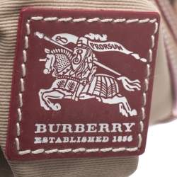 Pre Owned حقيبة بربري ناوتيكال ساتشيل جلد و كانفاس مربعات نوفا أحمر و بيج