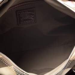 Pre Owned حقيبة بربري ناوتيكال ساتشيل جلد و كانفاس مربعات نوفا أحمر و بيج