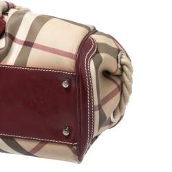 Pre Owned حقيبة بربري ناوتيكال ساتشيل جلد و كانفاس مربعات نوفا أحمر و بيج