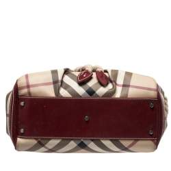 Pre Owned حقيبة بربري ناوتيكال ساتشيل جلد و كانفاس مربعات نوفا أحمر و بيج
