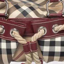 Pre Owned حقيبة بربري ناوتيكال ساتشيل جلد و كانفاس مربعات نوفا أحمر و بيج