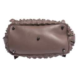 Pre Owned Burberry Old Rose Ruffled Leather Lowry Hobo