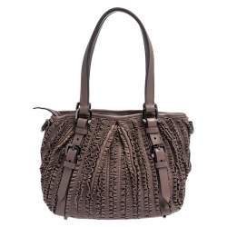 Pre Owned Burberry Old Rose Ruffled Leather Lowry Hobo