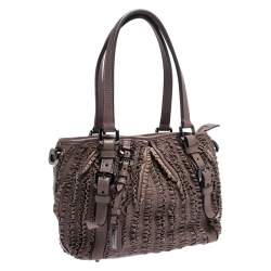 Pre Owned Burberry Old Rose Ruffled Leather Lowry Hobo